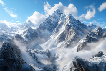 Majestic snow-capped mountain range under a vibrant sky.