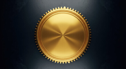Shiny Gold Round Medal with Decorative Edges on Dark Background
