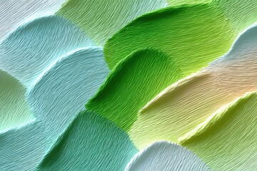 Abstract pattern of flowing, wavy lines in soft green, blue, and yellow hues, creating a textured, organic feel.