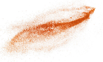 Spicy chili red pepper ground, milled dry paprika flying isolated on white	