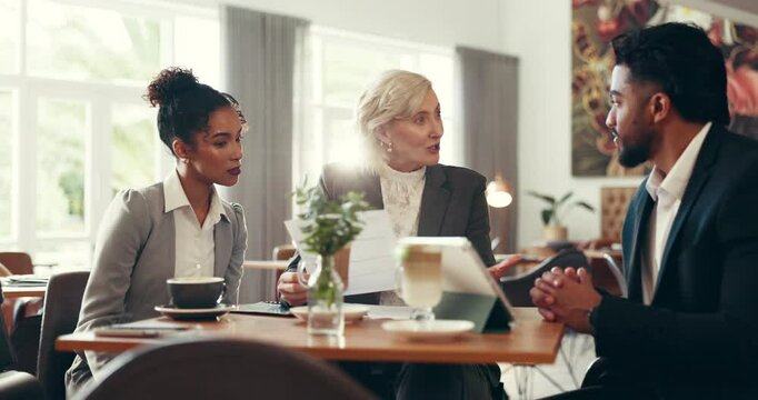 Contract, consulting or lawyers in meeting at office for legal help, teamwork or court case research. Plan, corporate or business people talking with attorney, advisor or feedback review at law firm