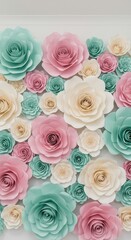 Beautiful pastel paper flower wall decor background for wedding or party decoration ideas