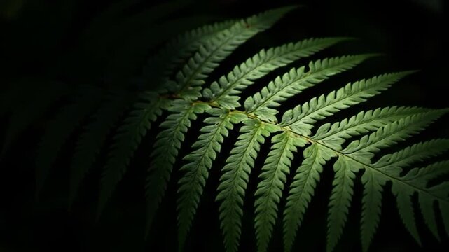 Close up green fern leaf dark background nature photography