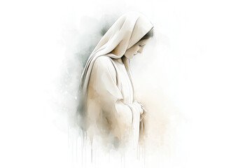Virgin Mary Watercolor Illustration Isolated on White Background