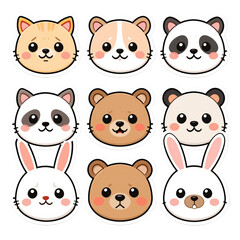 Fototapeta premium Adorable Kawaii Animal Mascot Sticker Pack Transparent PNG Vector Icons, Cute Cartoon Emoji