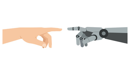 A robotic hand and a human hand touching fingertips