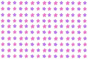 Pink seamless pattern with purple pink flowers, blossom, bloom isolated on white background. Pretty floral, flower design for wallpaper, textile, fabric, print, decoration, etc. 