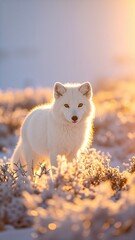 A fluffy white cat stands gracefully in a blanket of fresh, glistening snow, its bright eyes alert and curious, surrounded by a serene winter landscape.
