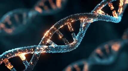 Artificial intelligence AI in Healthcare. DNA double helix intertwined with digital AI elements, highlighting the role of AI in genetic research and personalized .. .
