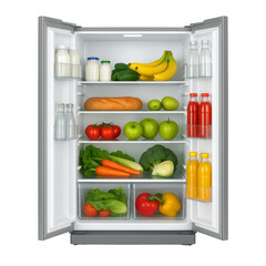 Open Refrigerator Full of Fresh Fruits and Vegetables Display