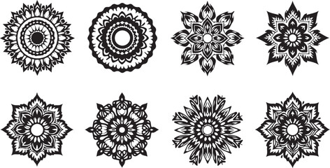 Elegant black and white vector floral elements for seamless winter holiday patterns and vintage Christmas decorations