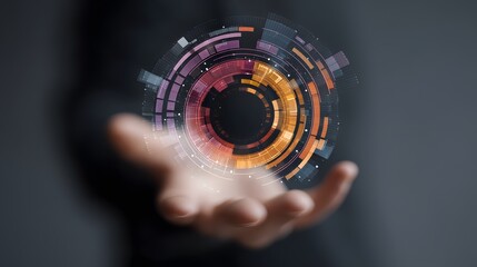 Man presenting futuristic pie chart with AR hand motion