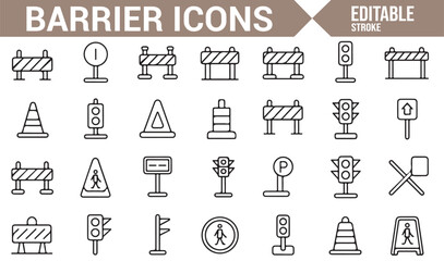 Barrier Icons for Traffic Control, Road Safety, and Warning Signals