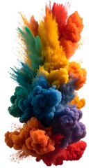 Obraz premium Dynamic colorful powder cloud in rainbow palette, floating particles, isolated