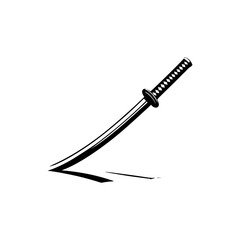 Fototapeta premium A stylized black and white illustration of a curved Japanese katana sword.