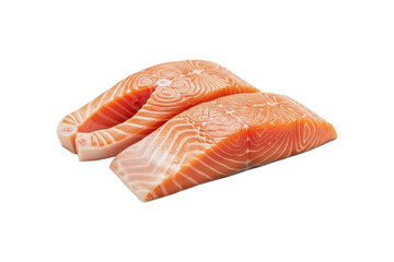 Two raw salmon fillets, PNG isolated on transparent background, Fresh fish for healthy cooking