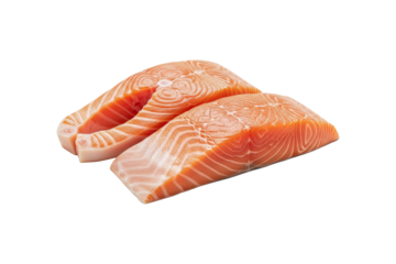 Two raw salmon fillets, PNG isolated on transparent background, Fresh fish for healthy cooking