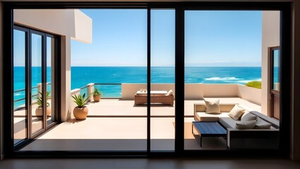 Fototapeta premium A nice balcony of a good house. with the wonderful interior design with a view of sea.