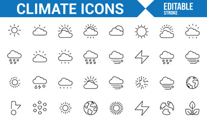 Set of Weather Condition Icons for Climate Forecasting and Meteorology

