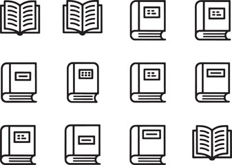 Collection of Book Icons Depicting Open and Closed Books for Educational and Literary Designs with a Minimalist Aesthetic