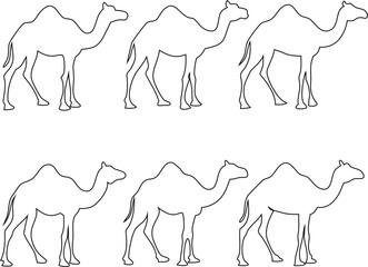 Elegant camel outline icon vector set in different styles, ideal for animal-based designs.