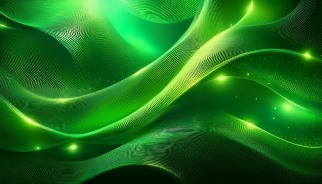 green abstract background with mesh and curled shape and glittering effect
