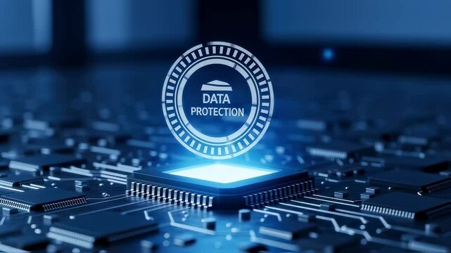Glowing microchip symbolizes advanced data protection in digital technology, highlighting cybersecurity concepts and secure data handling in modern computing environments