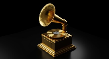 Elegant golden gramophone evokes vintage music charm perfect for adding a touch of timeless sophistication and classic audio appeal