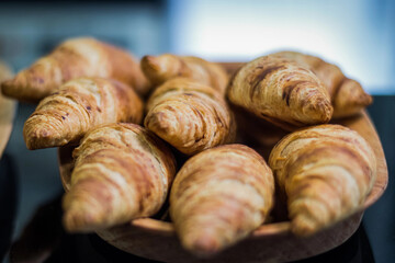 Plate with croissants breakfast tasty delicious