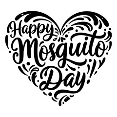 Fototapeta premium Happy Mosquito Day heart-shaped graphic design. Decorative lettering with abstract elements in a heart shape. Generic design for print or digital media use.. Various. -