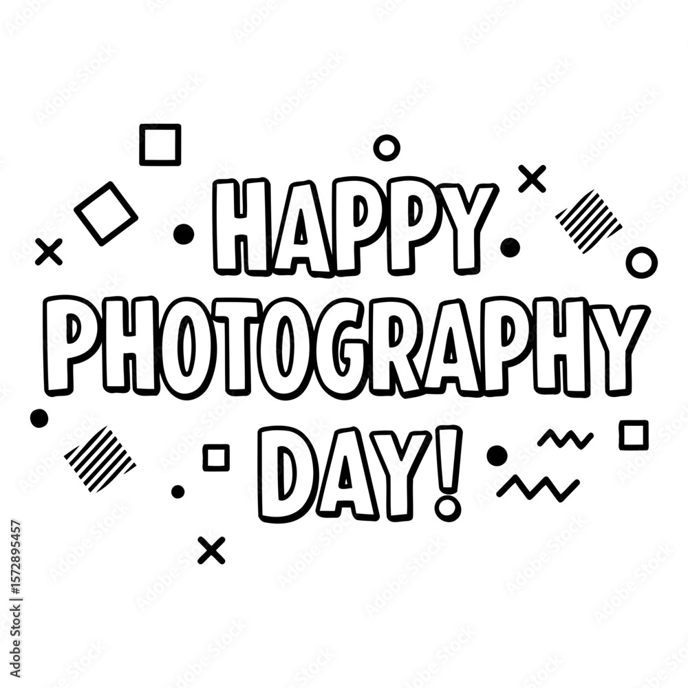 Poster happy photography day graphic design with no specific demographic in a plain white background. typog