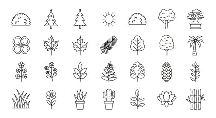 Plants, Trees, and Nature Line Icon Set