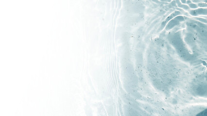 Transparent water waves in sunlight background.	
Trendy summer nature banner. Defocused aqua-mint...
