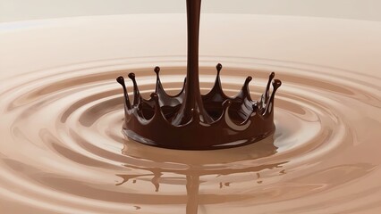 Chocolate creates a beautiful splash with a crown effect in smooth liquid on a light background
