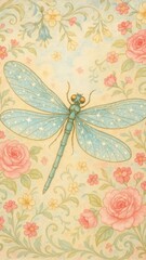 Obraz premium Whimsical dragonfly amidst floral elegance.