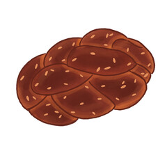 Challah bread illustration with watercolor texture and transparent background 