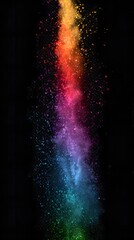 Floating rainbow dust particles, explosion effect on transparent PNG with no text