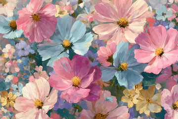 Serenity in Bloom: Gouache Brushwork Embracing Pastel Florals in Tranquil Harmony