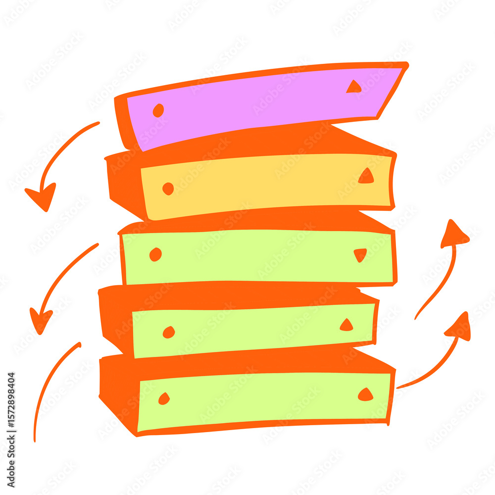 Poster colorful stacked rectangles with arrows illustration depicting process flow, data management, and it