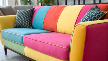 Colorful Couch Patterned Fabric Abstract Stylish Sofa in Decorative Interior Design