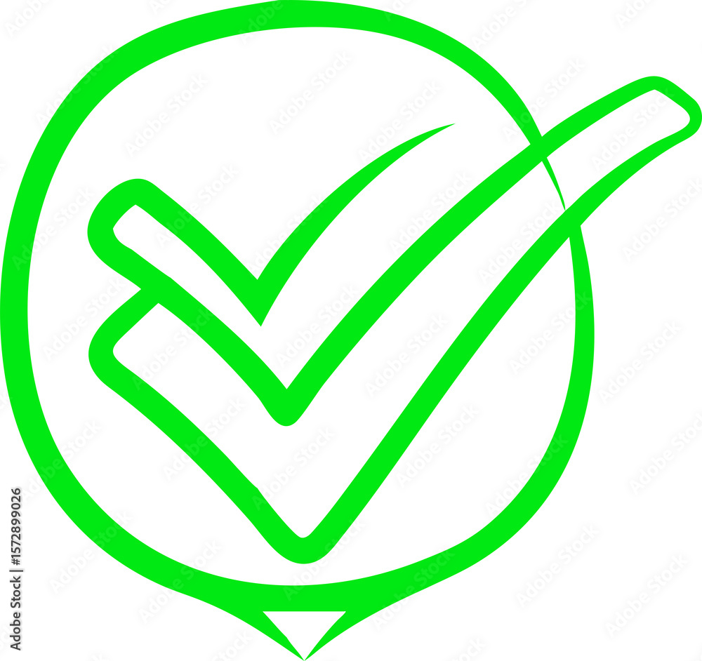 Poster green check mark symbol on transparent background for approval, verification, and task completion in