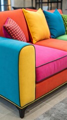 Colorful Couch Patterned Fabric Abstract Stylish Sofa in Decorative Interior Design