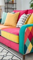 Colorful Couch Patterned Fabric Abstract Stylish Sofa in Decorative Interior Design