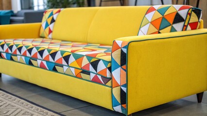 Colorful Couch Patterned Fabric Abstract Stylish Sofa in Decorative Interior Design