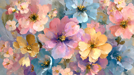 Serenity in Bloom: Gouache Brushwork Embracing Pastel Florals in Tranquil Harmony