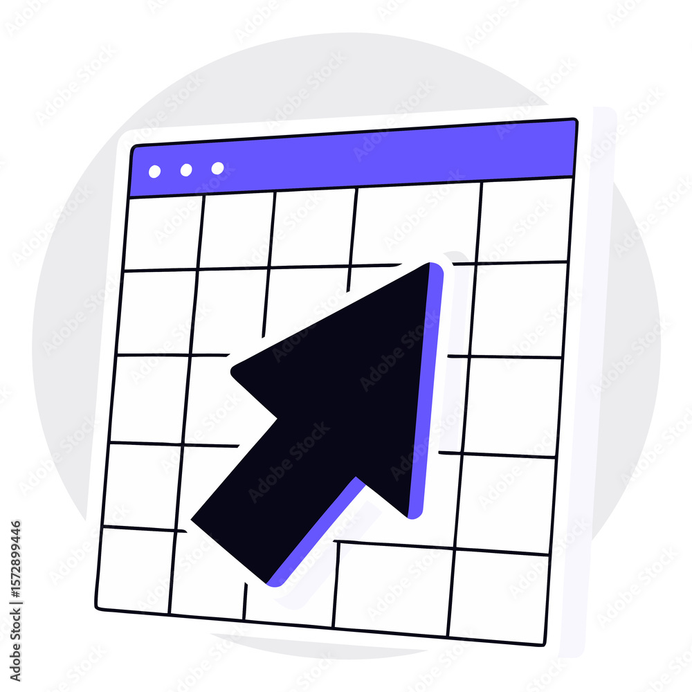 Poster stylized calendar with arrow cursor on transparent backdrop representing scheduling, planning, and t