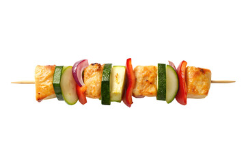 Grilled chicken skewer with vegetables, healthy meal on transparent background
