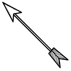 Simple Black and White Arrow with Detailed Feathering on Both Ends, Pointing Diagonally Across a Checkered Background, Symbolizing Aim and Trajectory