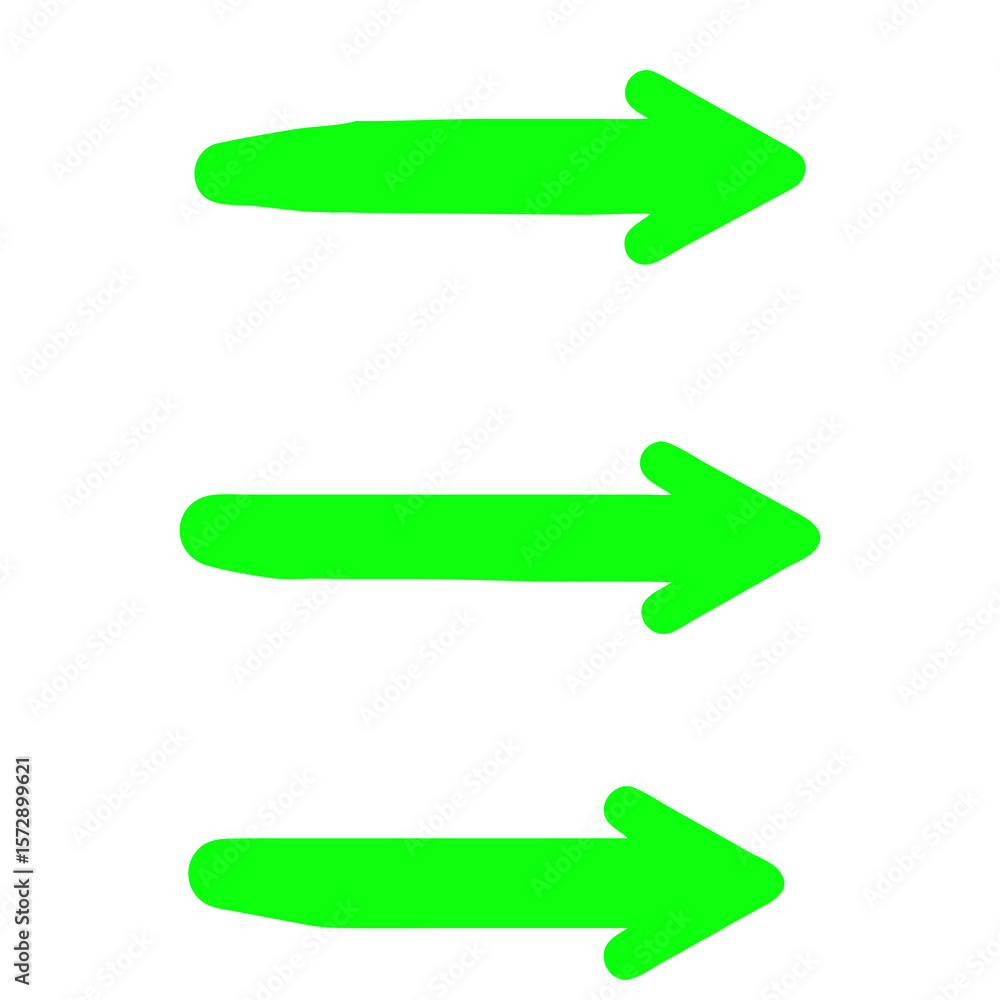 Poster three green arrows in a row: a simple and effective visual cue on transparent background, ideal for 