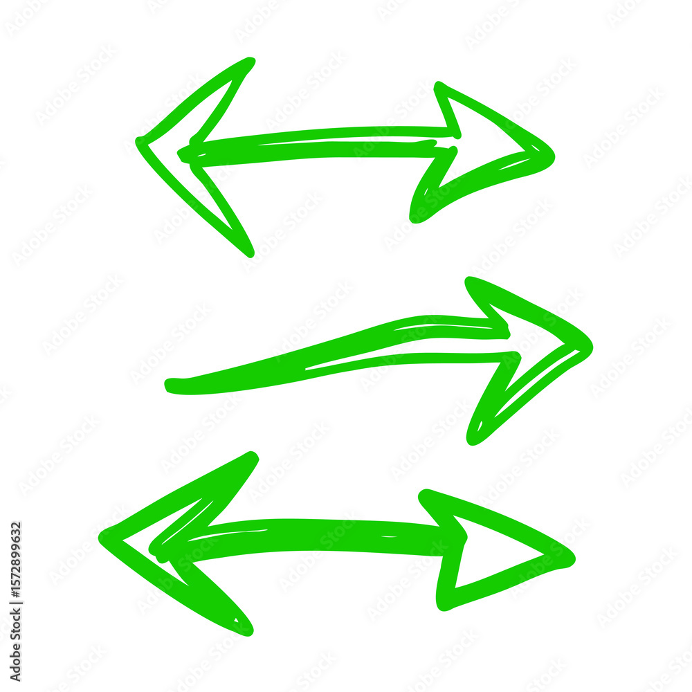 Poster three green arrows: a simple and effective visual cue on transparent background, ideal for tutorials